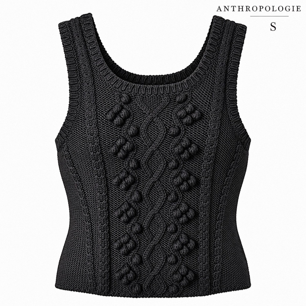 Anthropologie Care Me Purr Black Wool Cable Knit Sweater Vest Tank Women S